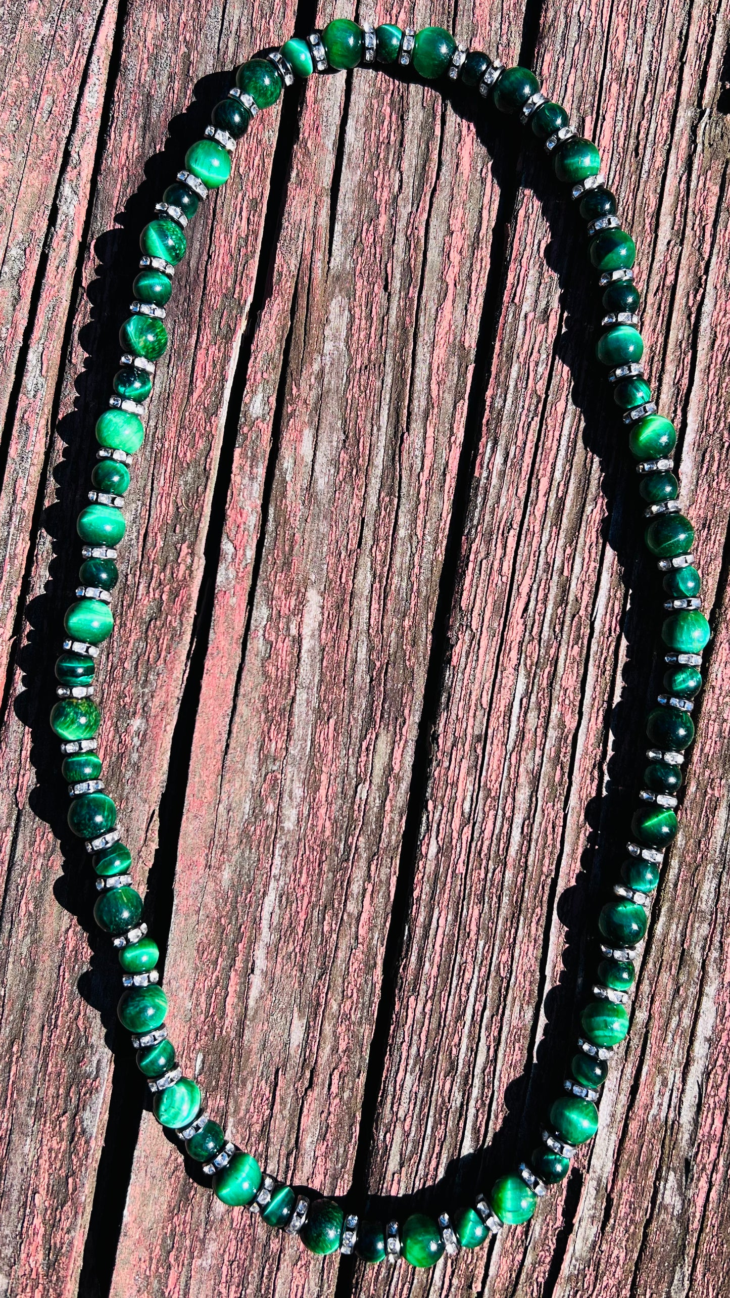 Green Tiger’s Eye bracelet with black spacers