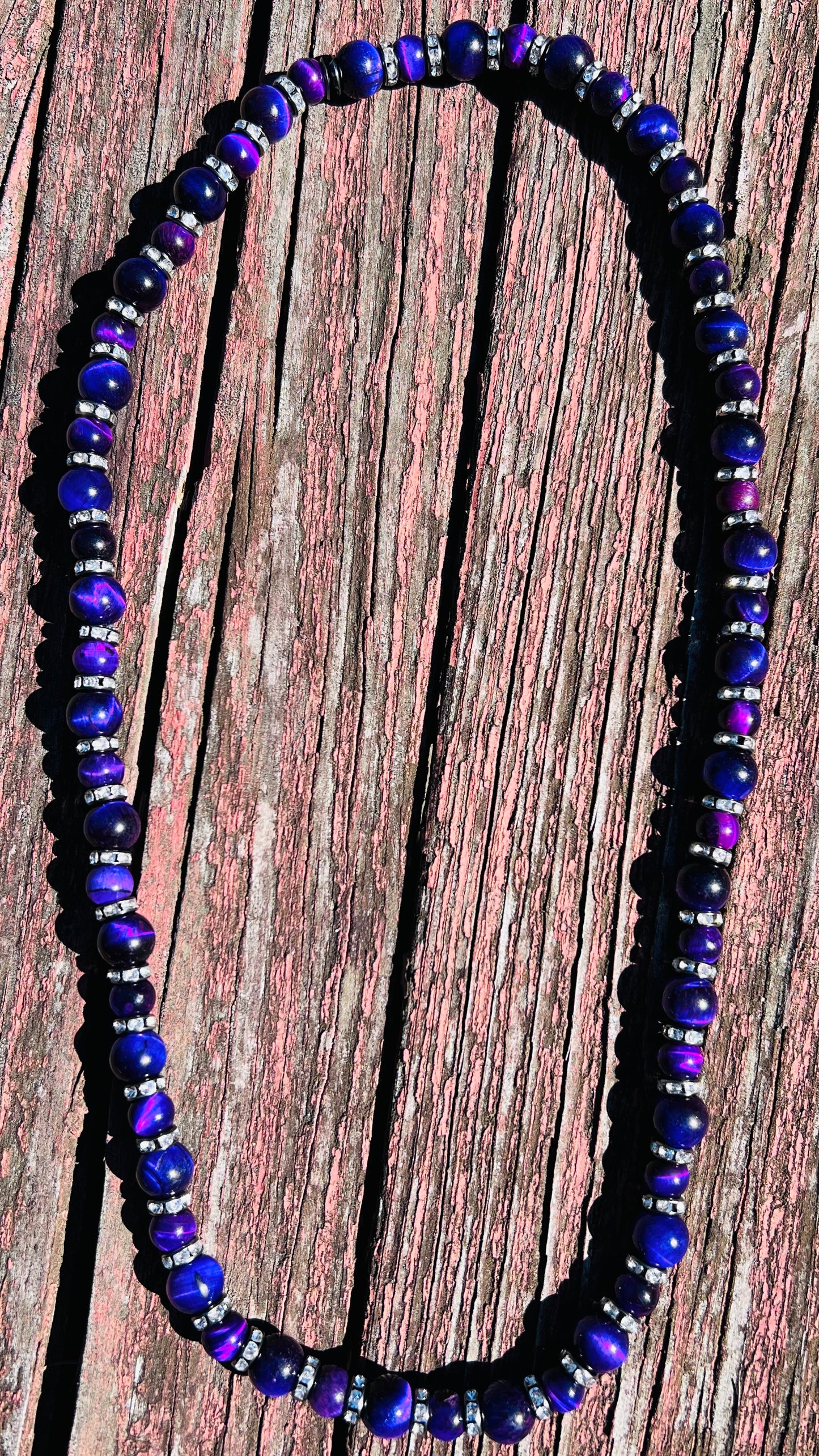 Purple Tiger’s Eye necklace with black spacers