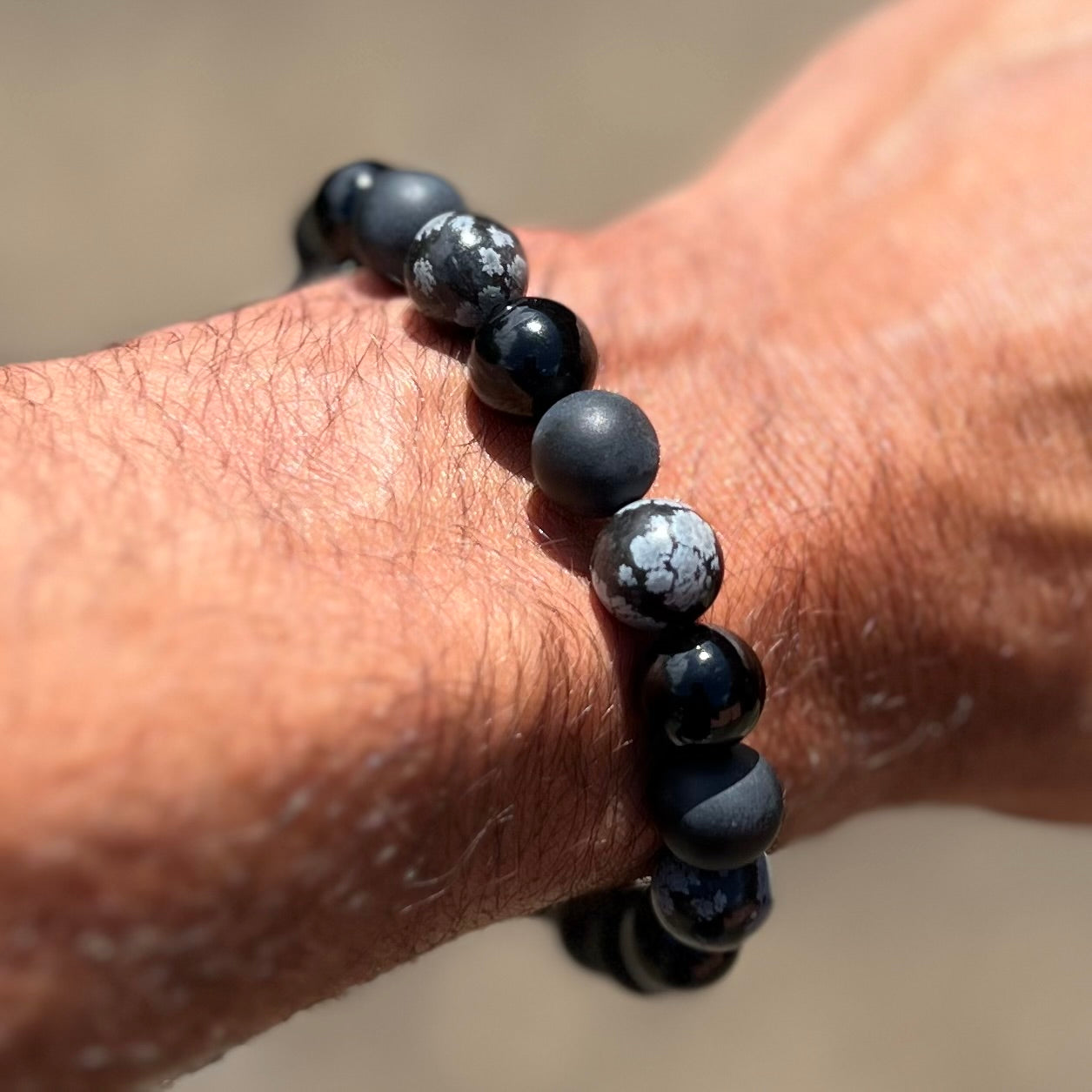 Onyx and Snowflake Obsidian Bracelet