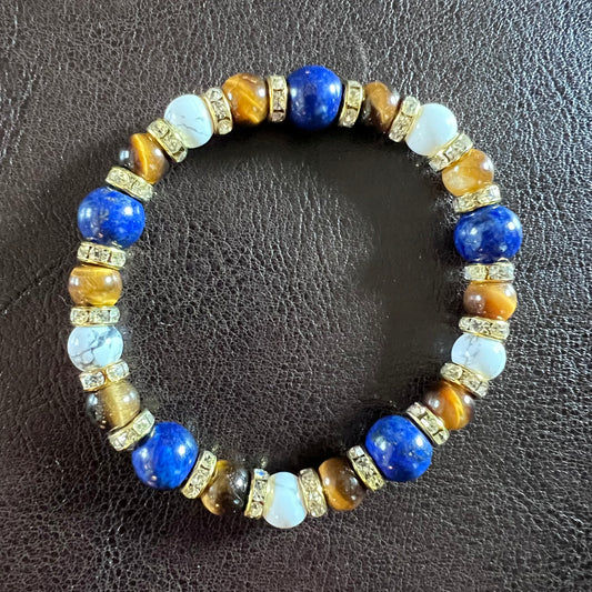 Blue Agate, Brown Tiger's Eye and White Howlite bracelet