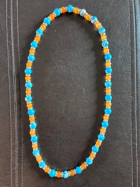 Blue Fililuck with Orange Necklace with spacers