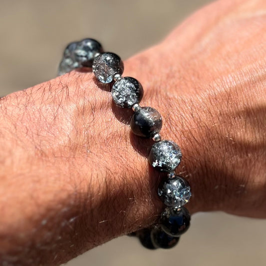 Black and Silver Translucent bracelet with silver ball spacers