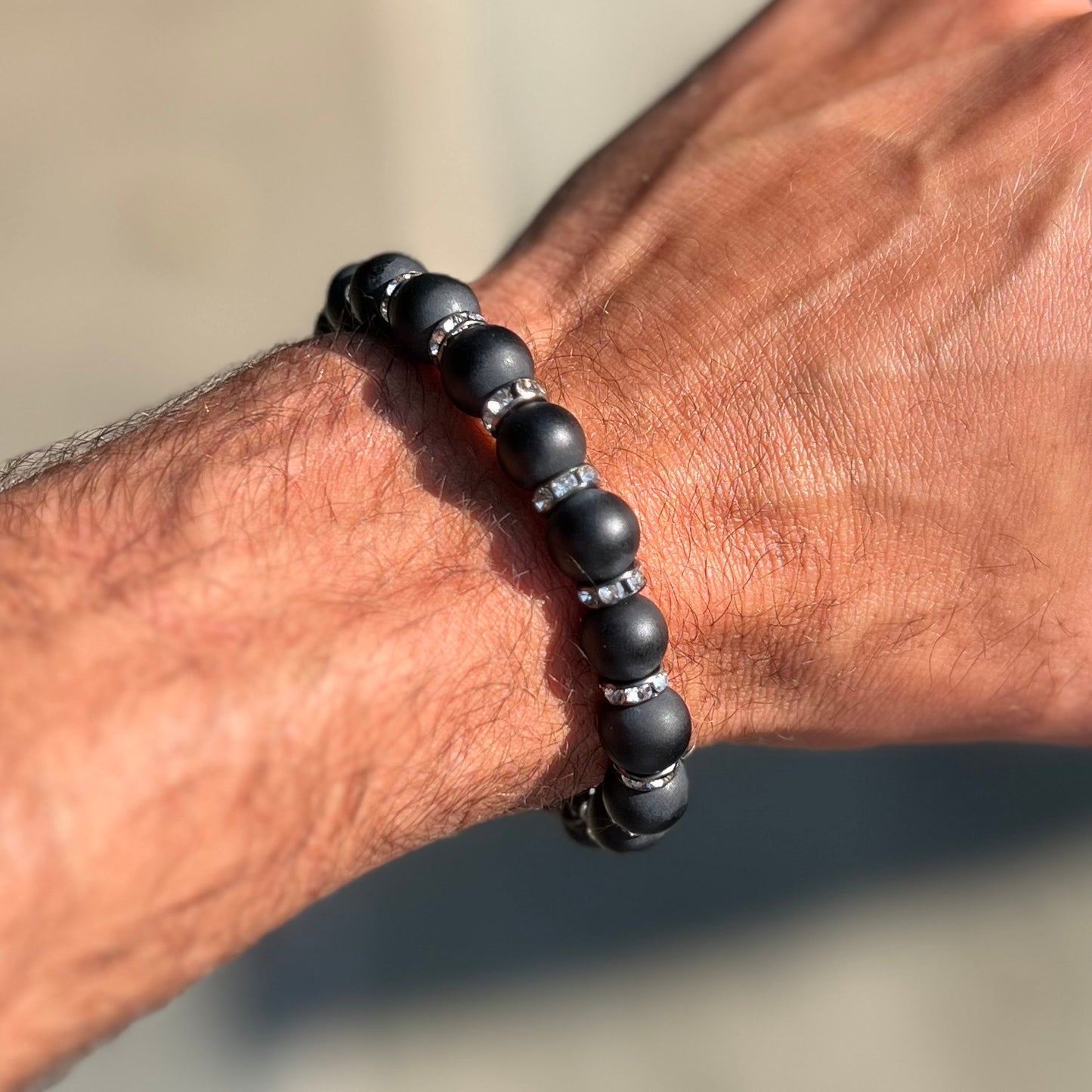 Matte Onyx bracelet with silver spacers