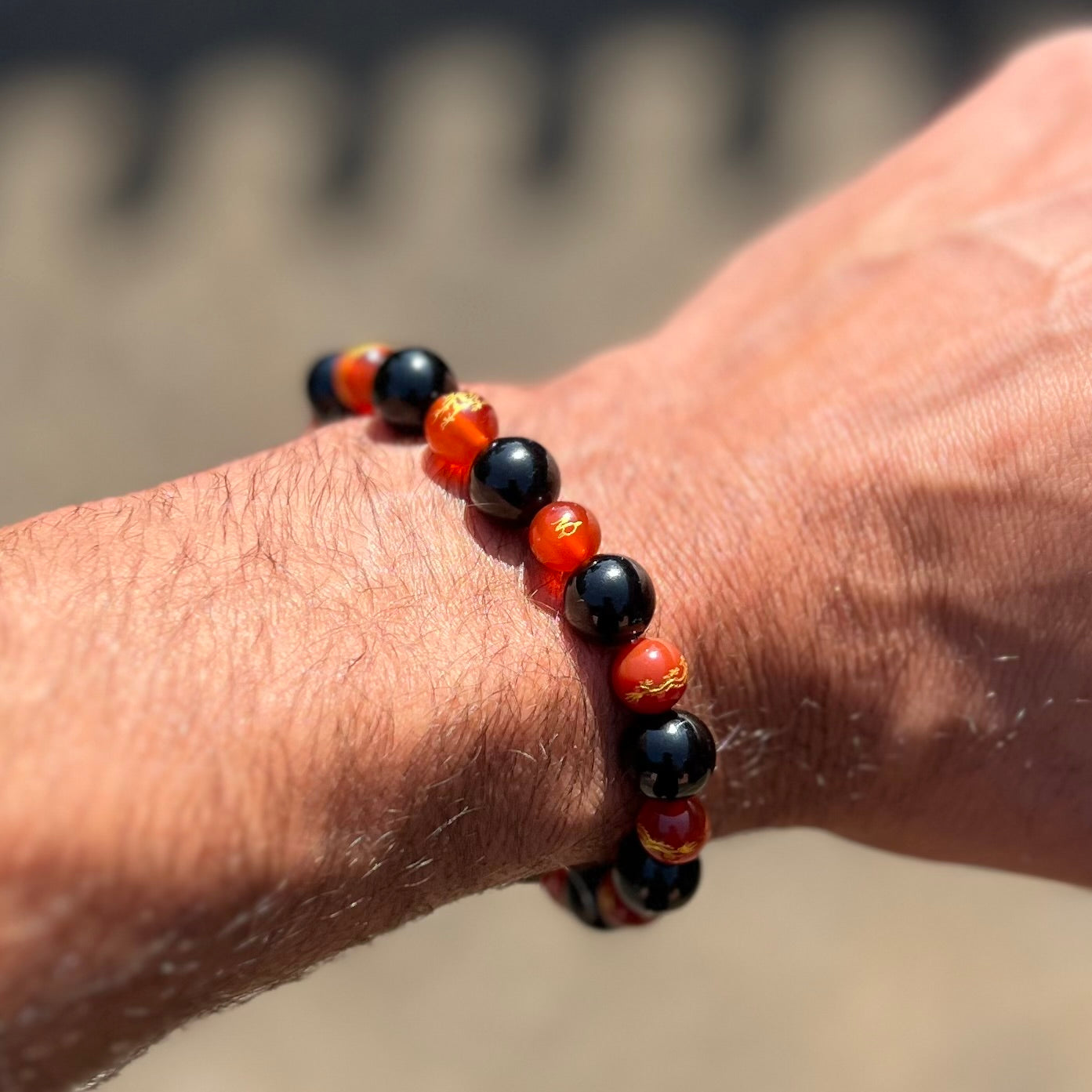 Onxy and Red Agate bracelet