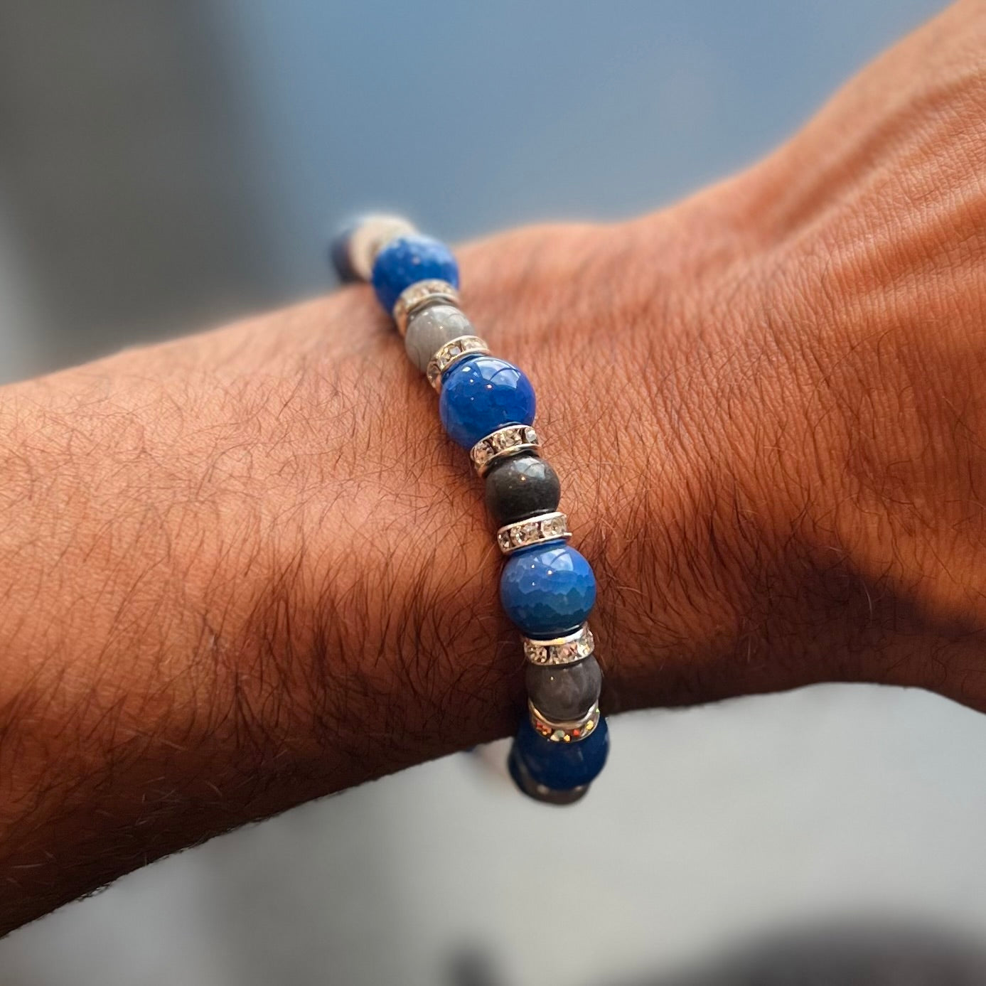 Blue Dragon Vein Agate and Grey Crystal bracelet