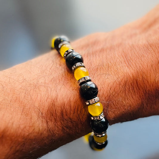 Onyx and yellow bracelet with black spacers