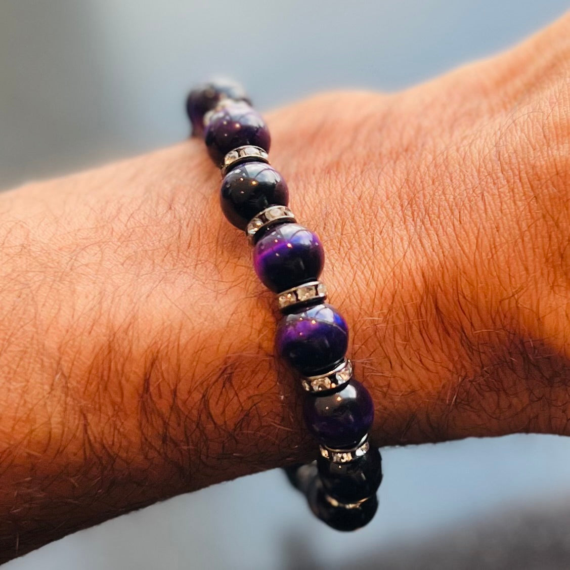 Purple Tiger's Eye bracelet with black spacers