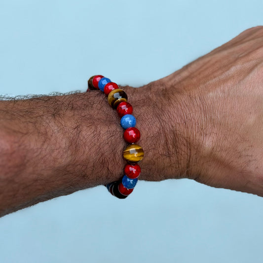 Brown Tigers eye bracelet with red and blue beads