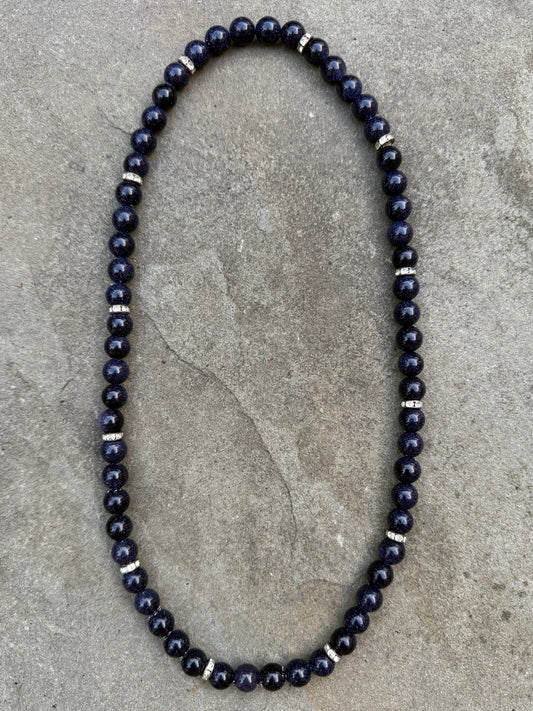 Blue sandstone necklace with gold plated spacers