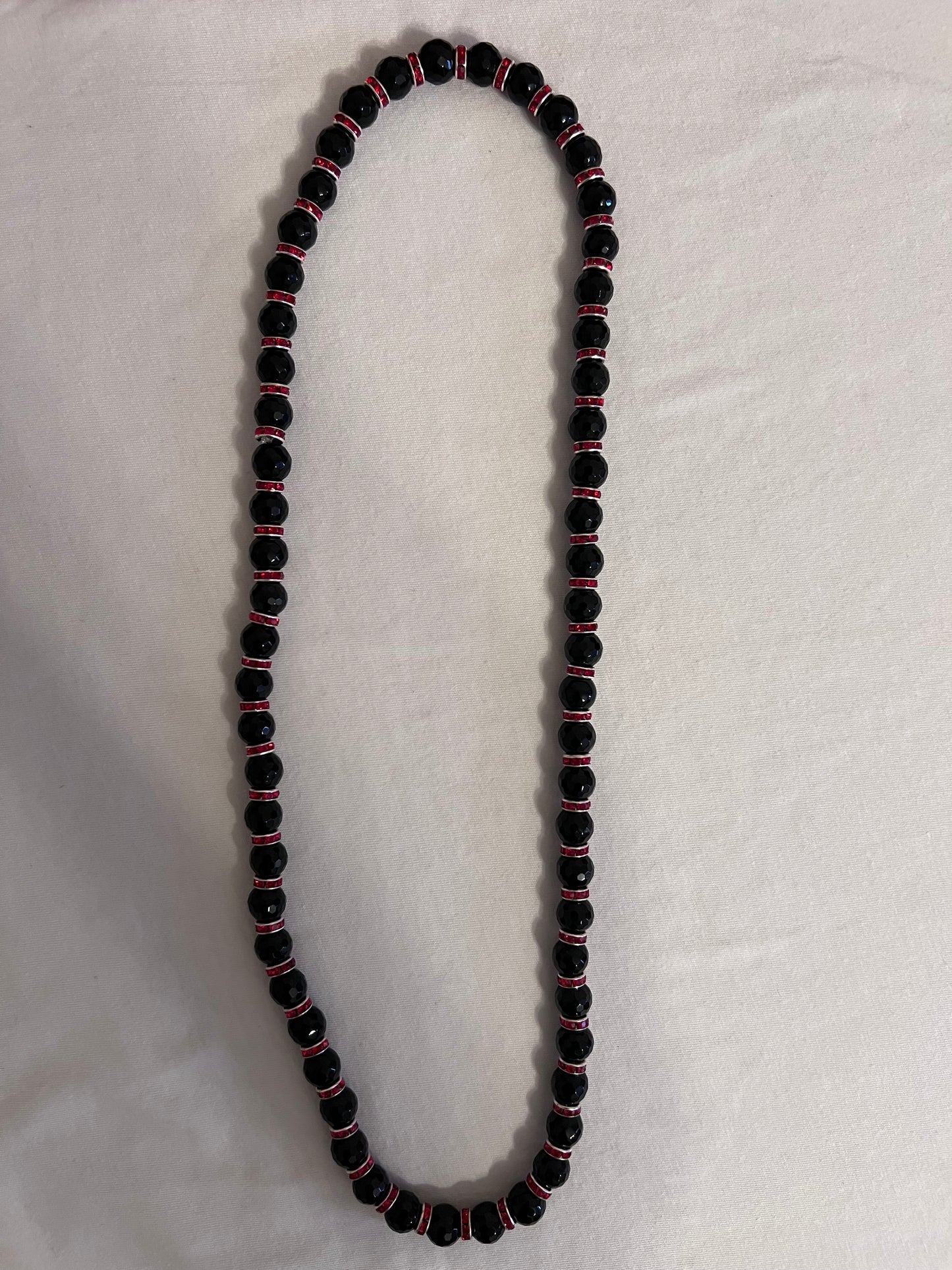 Black Onyx Necklace with red spacers