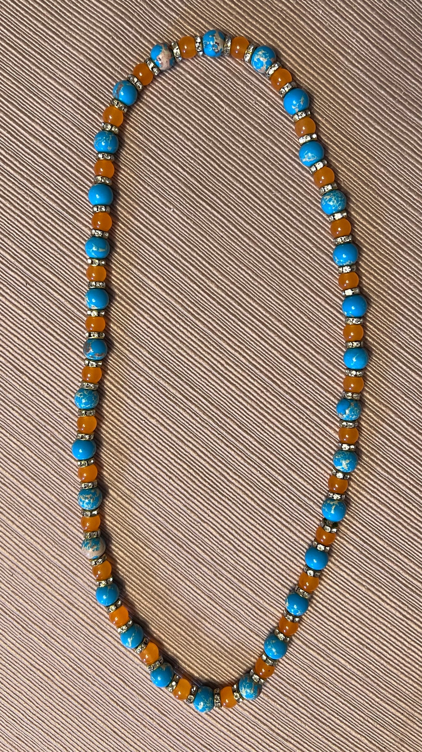 Blue Fililuck with Orange Necklace with spacers