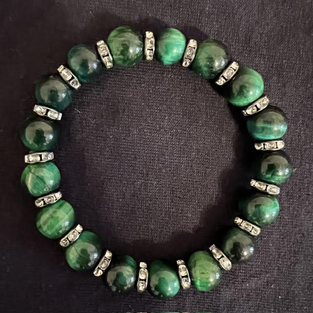 Green Tiger's Eye Bracelet with silver spacers (10mm beads)