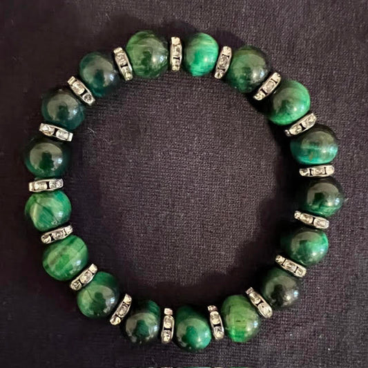 Green Tiger's Eye Bracelet with silver spacers (10mm beads)